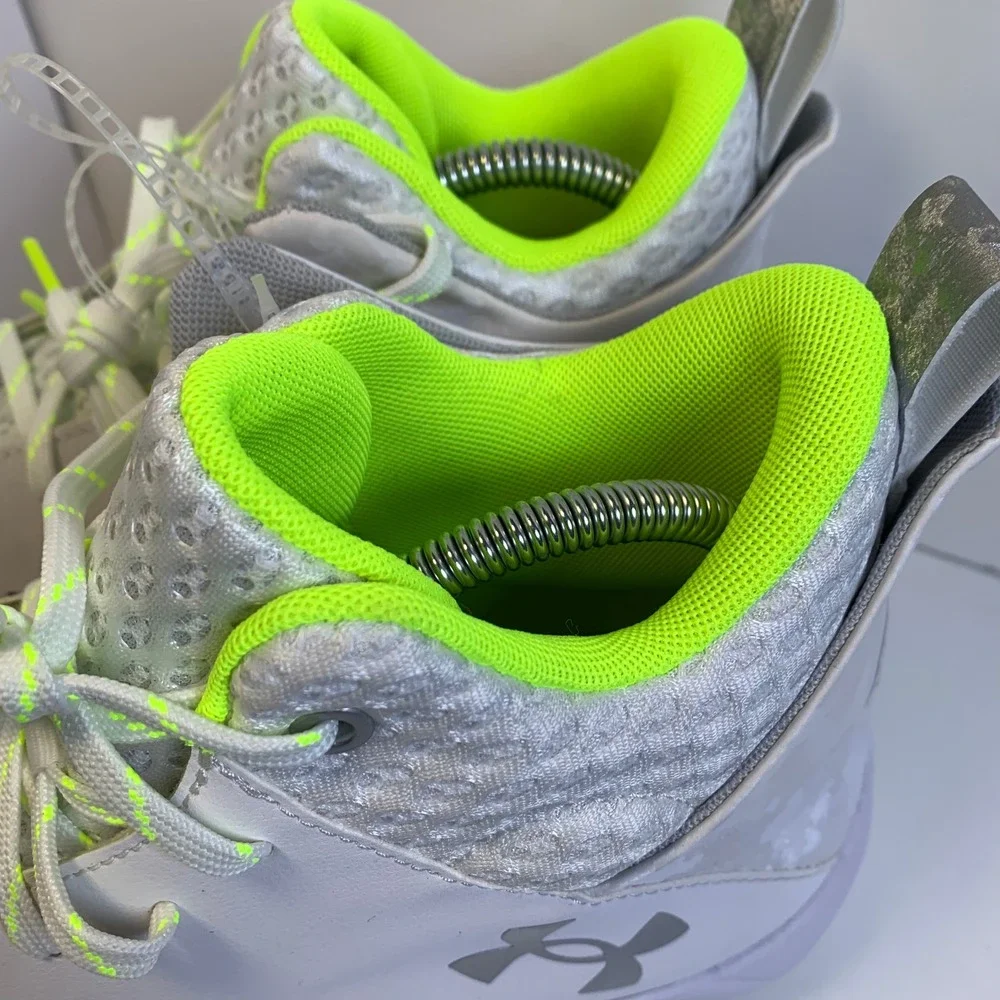 Under Armour Spotlight 4 MC 3027306-100 White Neon Chartreuse Cleats 11.5